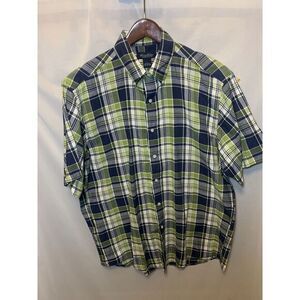 Brooks Brothers Large Green Plaid Shirt Sleeve Button Down Shirt 100%‎ Cotton